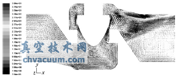 阀轴对称面的速度矢量图